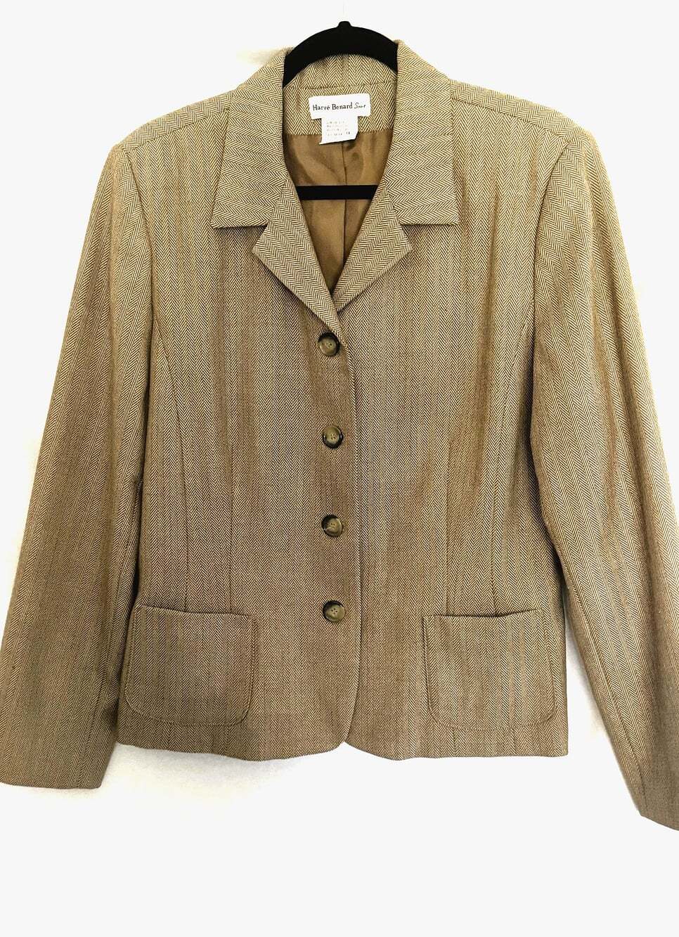 HARVE BERNARD Vintage Women's Houndstooth Blazer Tan/Beige Single Breasted S. 14